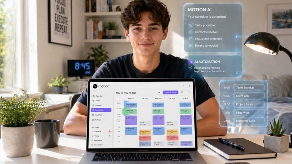 Motion AI student front desk study planner bedroom smart productivity setup
