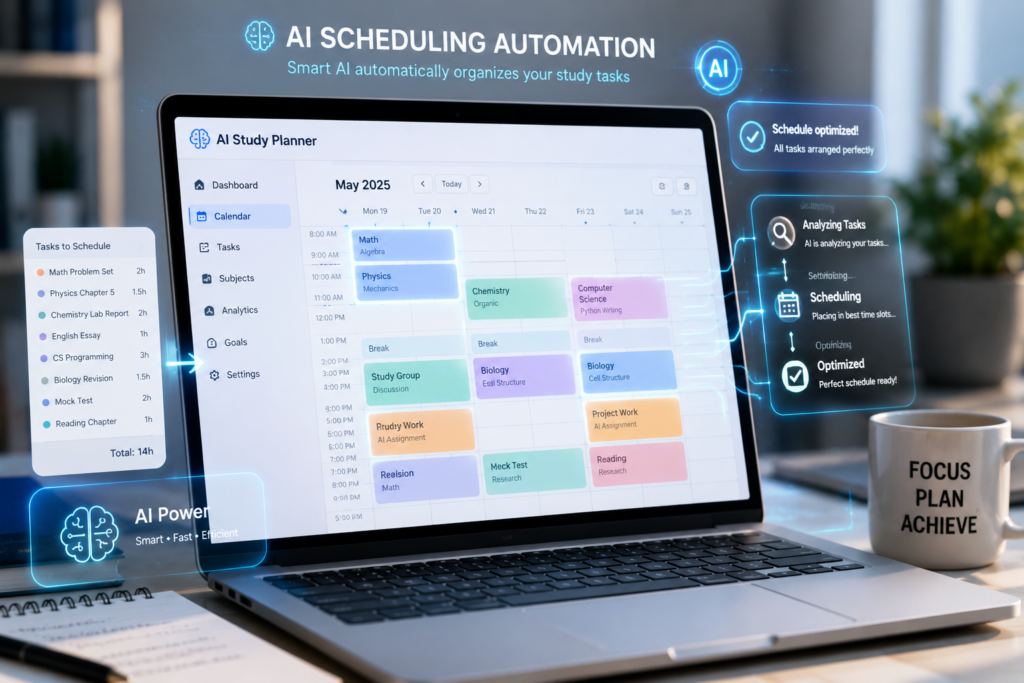 AI automatically scheduling student study plan on digital calendar