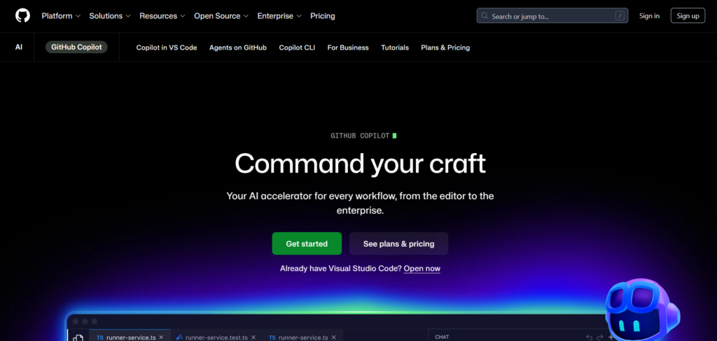 interface showing AI coding assistant features for developers