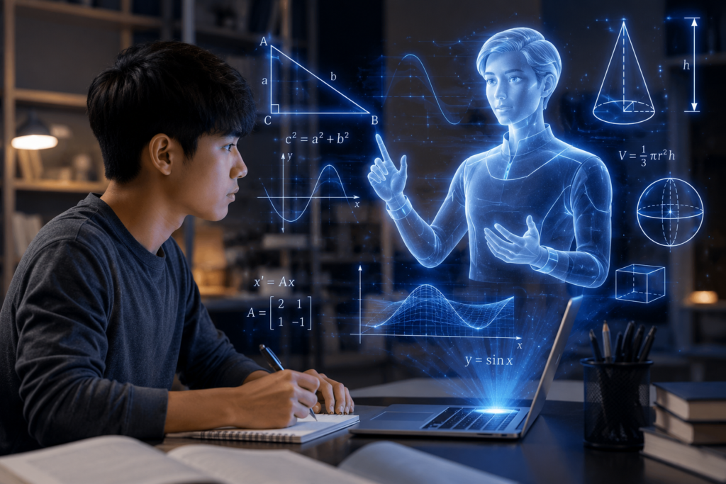 Student learning math concepts with AI tutor and visual explanations