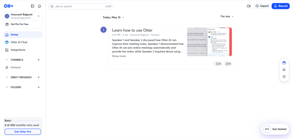 Otter.ai website interface displaying AI transcription tool for meetings, lectures, and voice notes