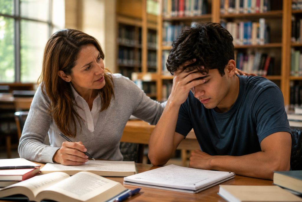 will AI replace teachers - human teacher encouraging struggling student
